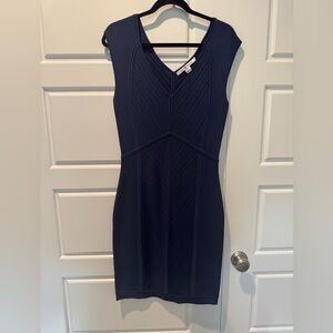 Diane Von Furstenberg Cressida Navy Knit Paneled Body Con Dress Size Medium